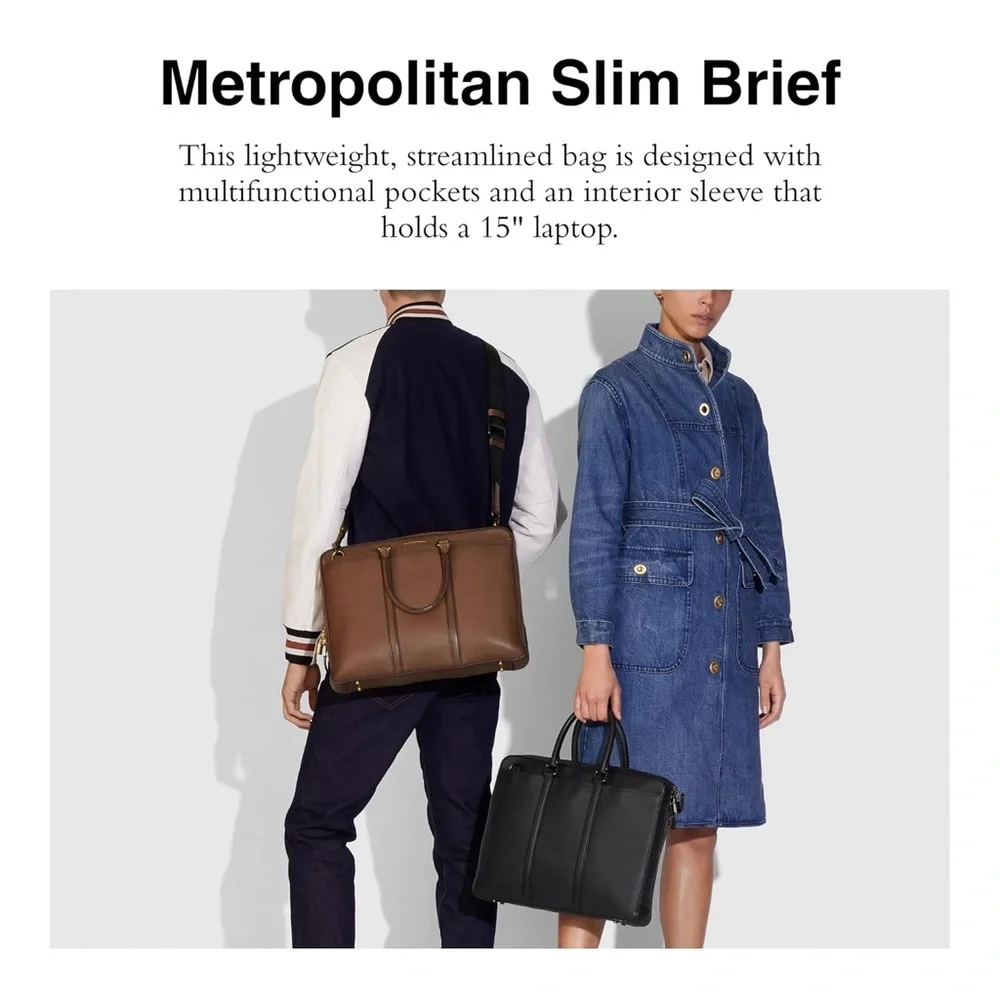 Coach Black Leather Briefcase Metropolitan Slim Brief - Picture 4 of 12